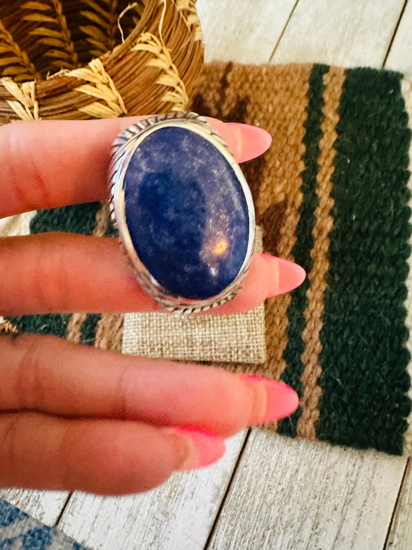 Old Pawn Navajo Sterling Silver & Lapis Men’s Ring Size 8.75