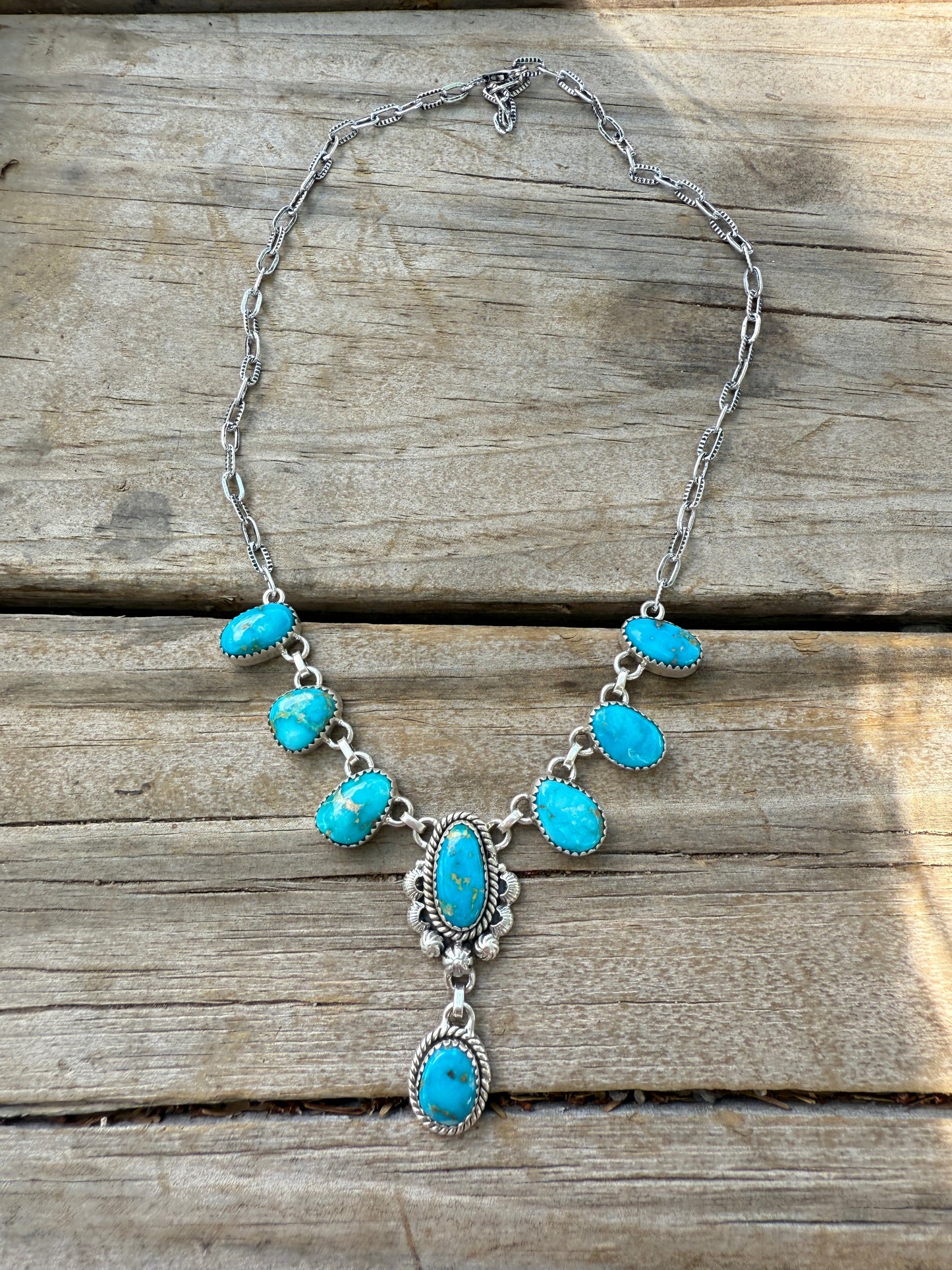 Handmade Sterling Silver & Sonoran Mountain Turquoise Lariat Necklace more blues