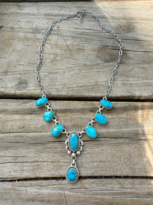 Handmade Sterling Silver & Sonoran Mountain Turquoise Lariat Necklace more blues
