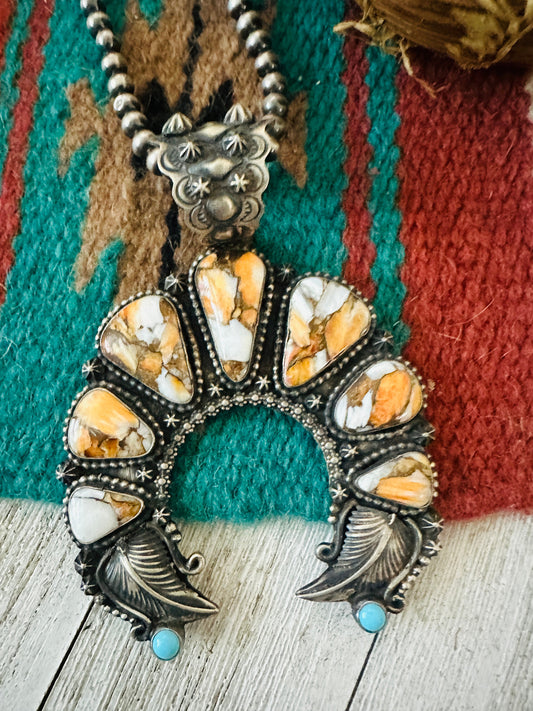 Navajo Sterling Silver, Spice & Turquoise Naja Pendant by Shawn Cayatineto