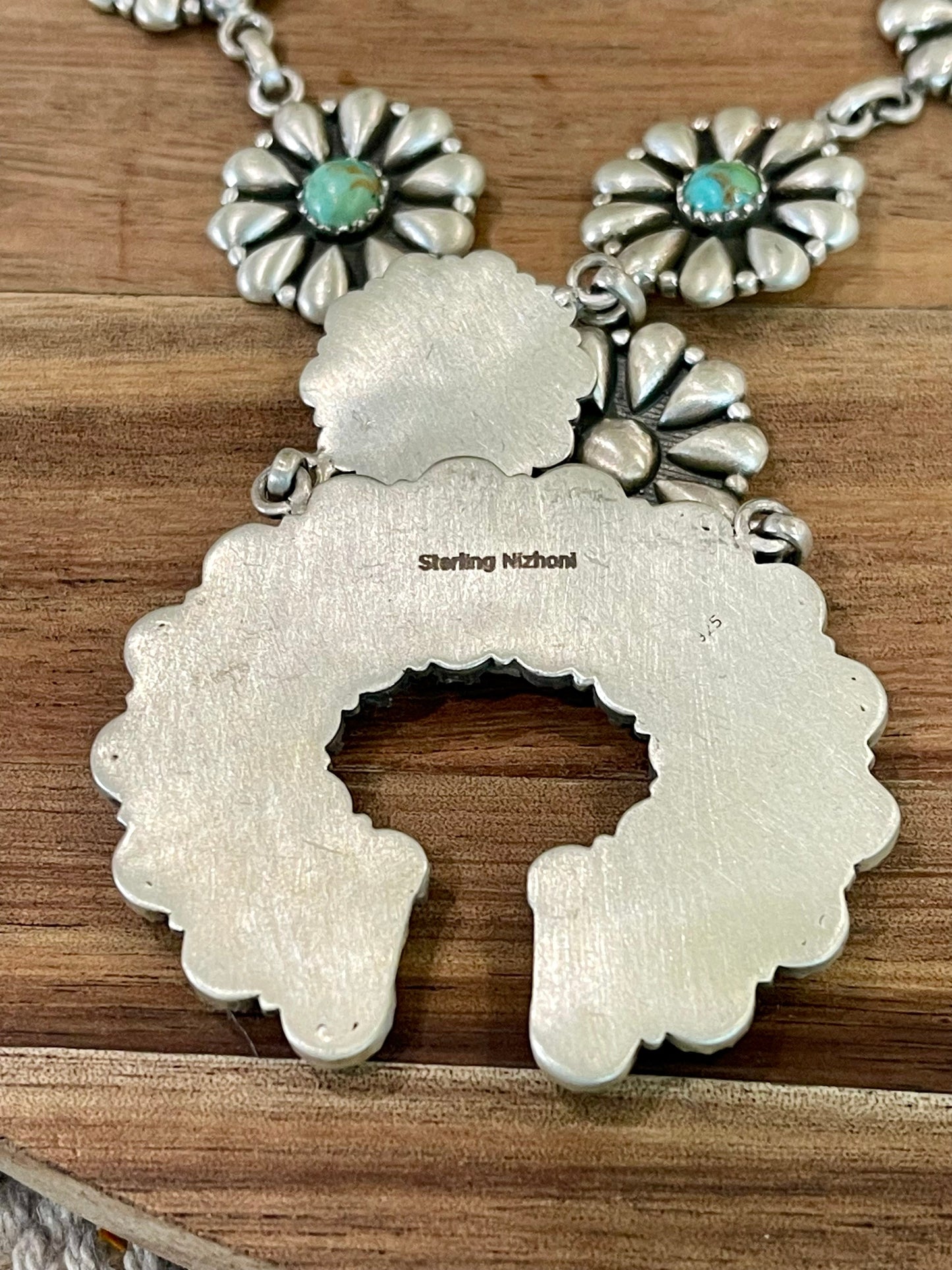 Handmade Sterling Silver & Turquoise Naja Necklace Signed Nizhoni