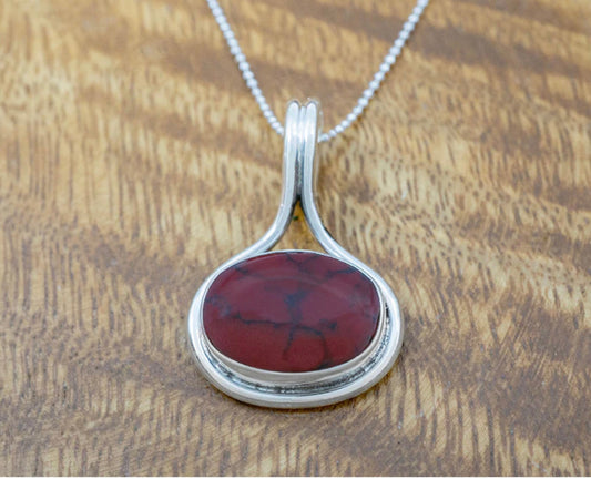 Red Jasper Oval in Wire Frame Pendant Necklace