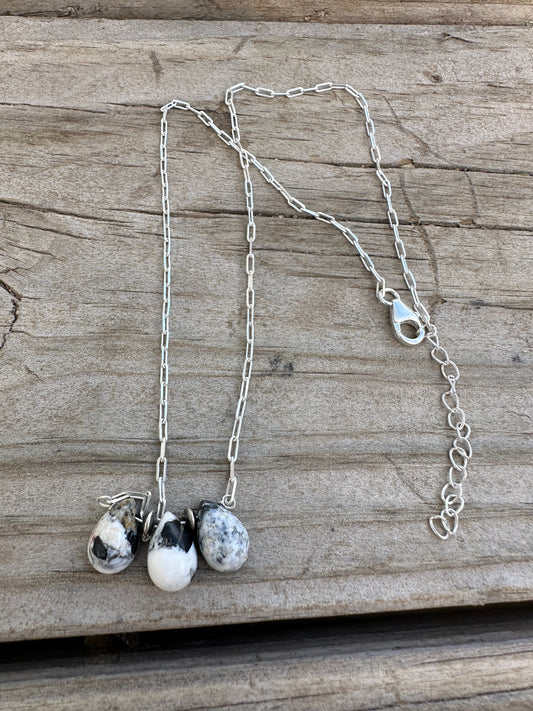 Tiny Dancer Handmade Sterling Silver & White Buffalo 3 Stone Necklace