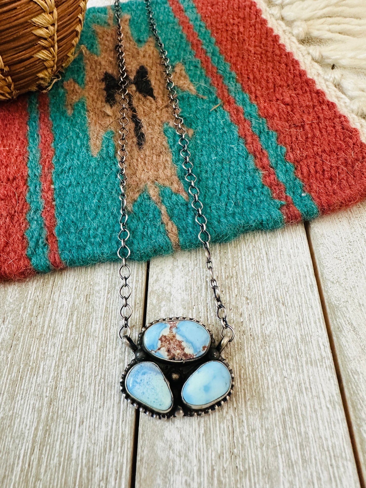 Navajo Sterling Silver & Golden Hills Turquoise Cluster Necklace