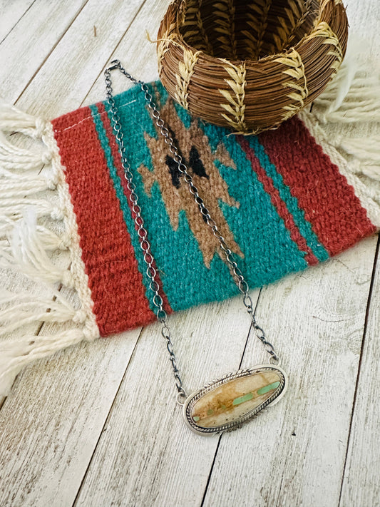 Navajo Sterling Silver & Ribbon Turquoise Necklace
