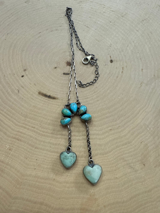 Beautiful Handmade Sterling Silver Kingman Turquoise & Paloma Turquoise Naja Heart Necklace