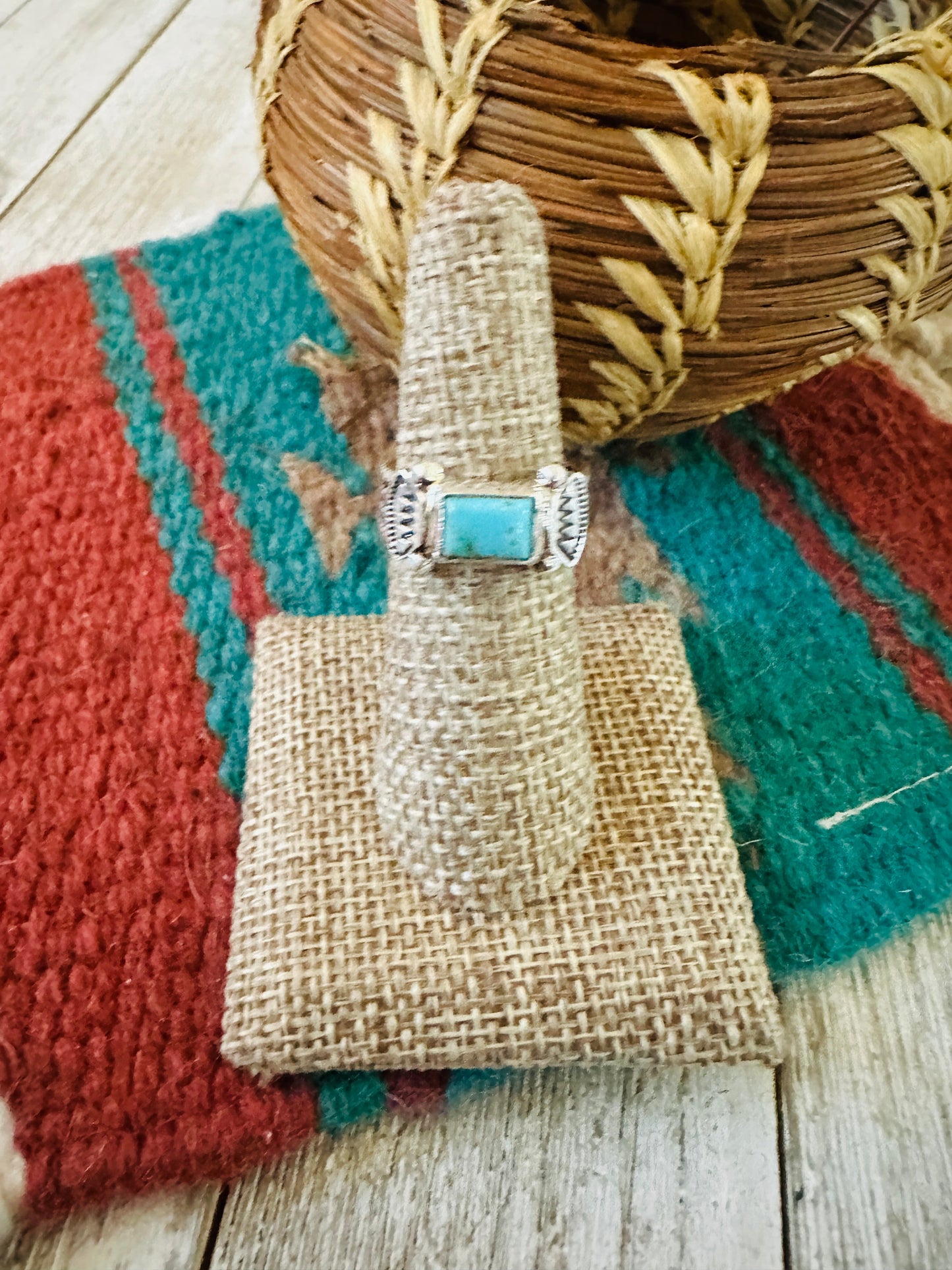 Navajo Turquoise & Sterling Silver Band Ring Size 7