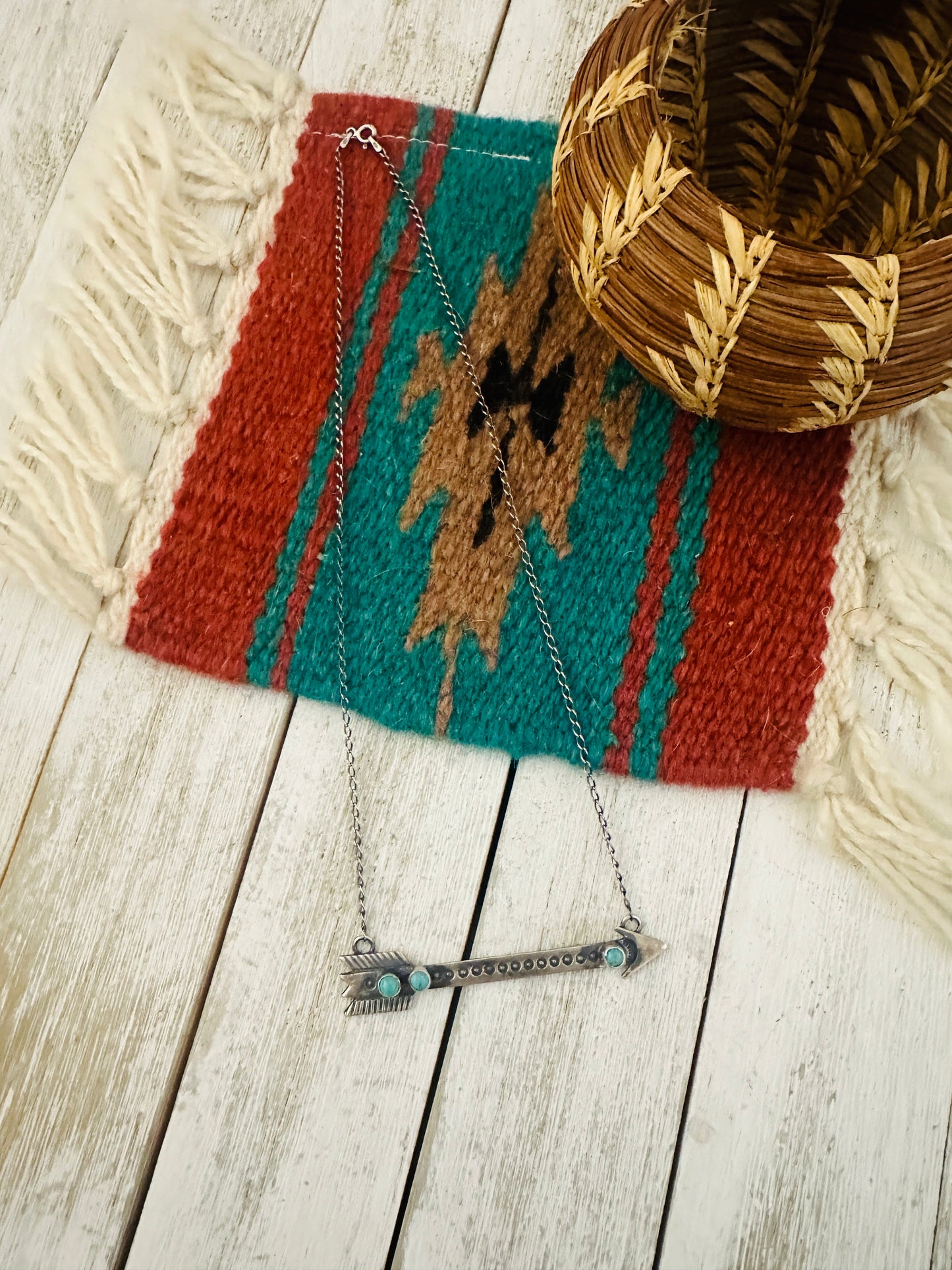 Navajo Sterling Silver & Turquoise Arrow Necklace