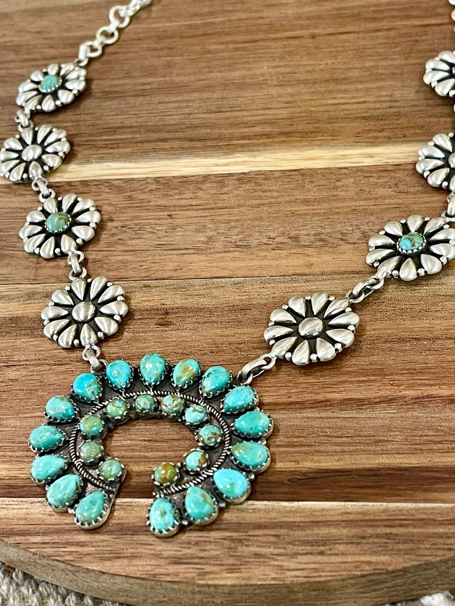 Handmade Sterling Silver & Turquoise Naja Necklace Signed Nizhoni