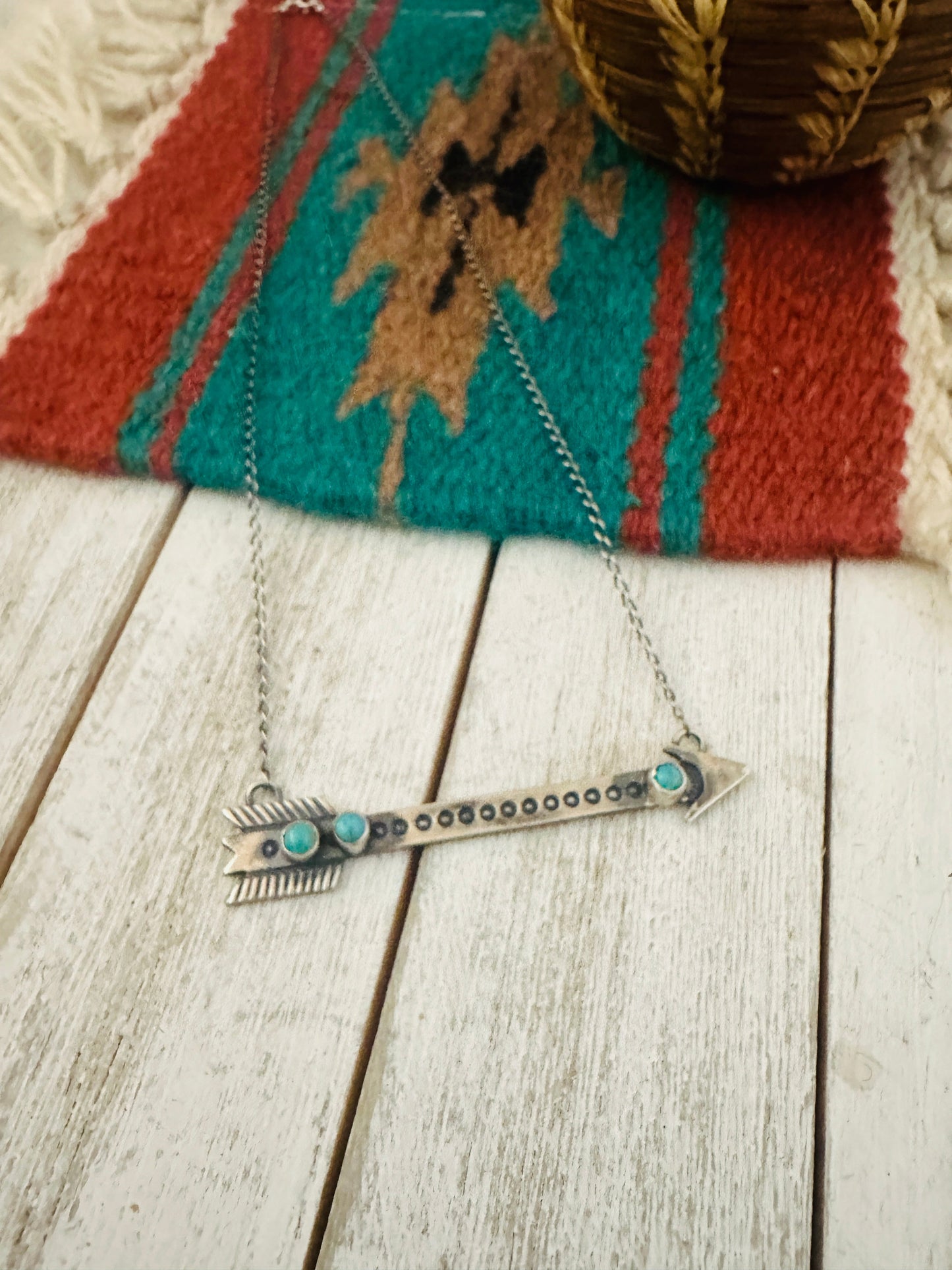 Navajo Sterling Silver & Turquoise Arrow Necklace