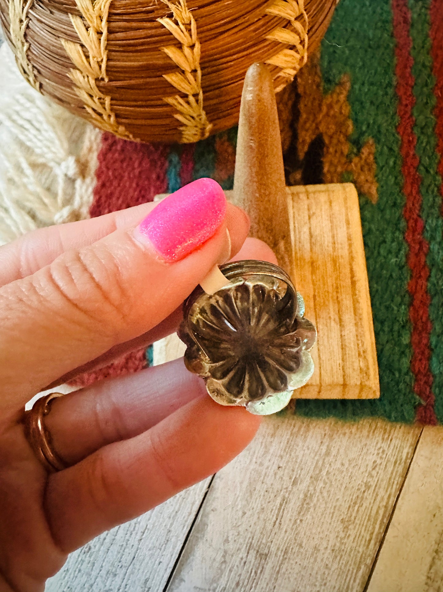 Navajo Sterling Silver & Orange Spiny Concho Ring