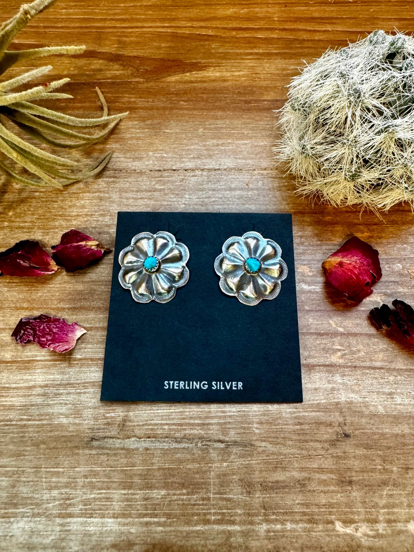 Cluster Sterling silver stud earrings with turquoise