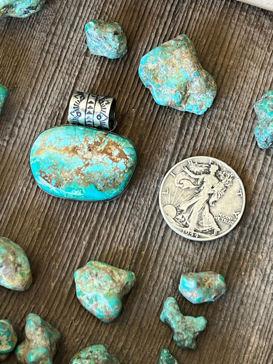 Navajo Sterling Silver and Sonoran Turquoise Solo Pendant by Angela Martin