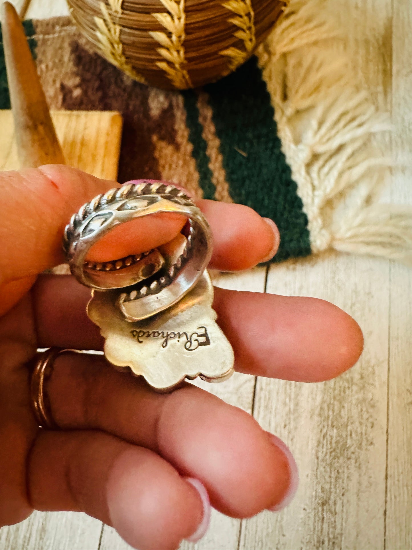 Navajo Turquoise & Sterling Silver Cluster Adjustable Ring