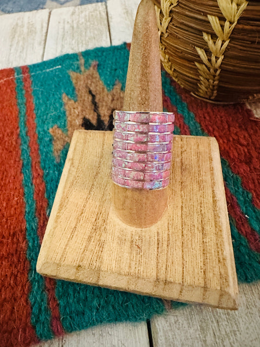 Zuni Sterling Silver & Pink Opal Inlay Band Ring