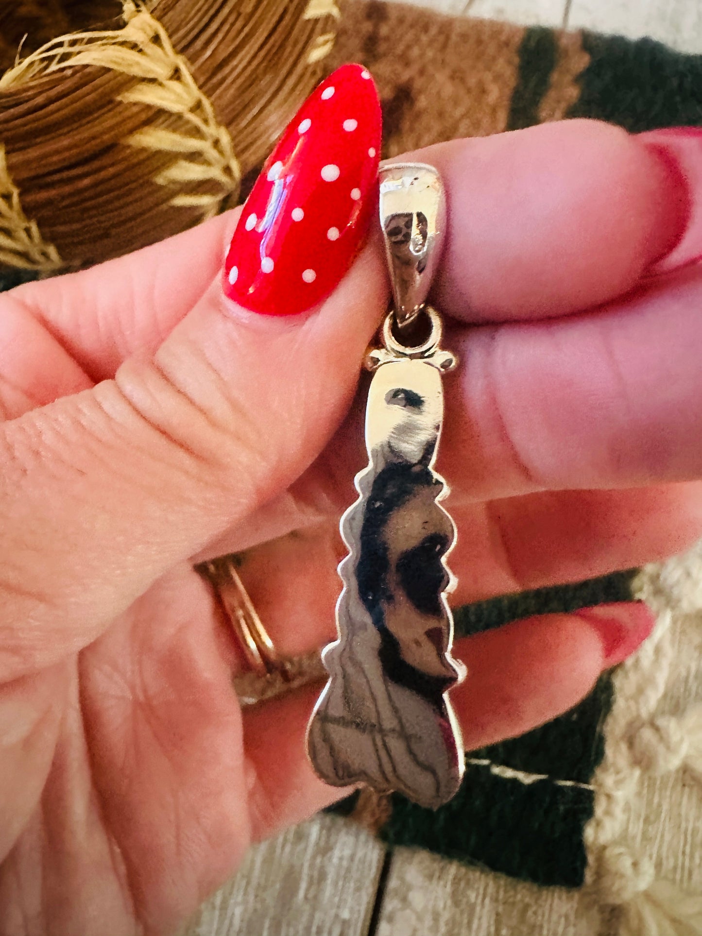 ** Christmas Collection ** Handmade Sterling Silver, Coral & Turquoise Pendant Signed Nizhoni