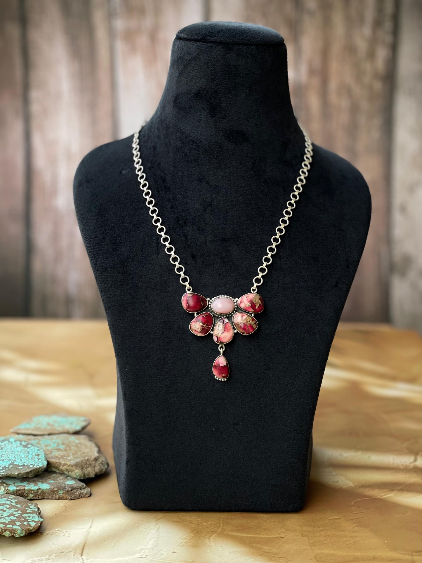 Beautiful Handmade Sterling Silver Dahlia Rose Pink Opal Crescent Necklace
