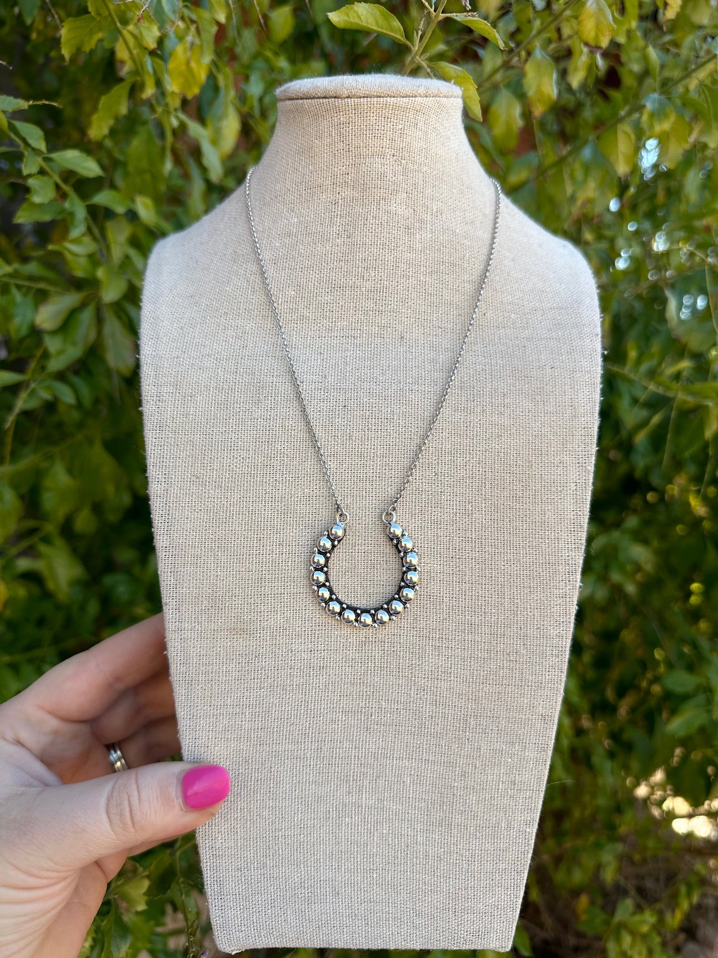 Handmade Sterling Silver Ball Horseshoe Necklace Signed Nizhoni