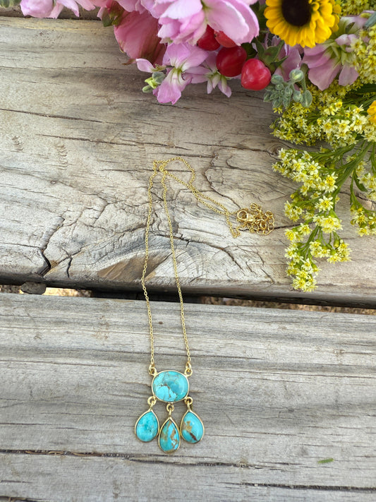 “The Golden Collection” Natural Turquoise 4 Stone Handmade Gold Plated Necklace