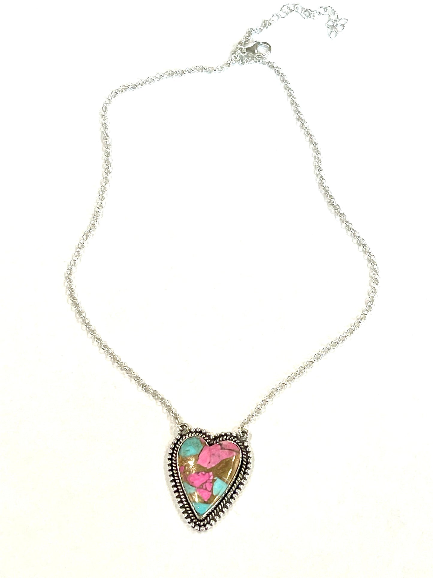 Handmade Cotton Candy Sterling Silver Heart Necklace