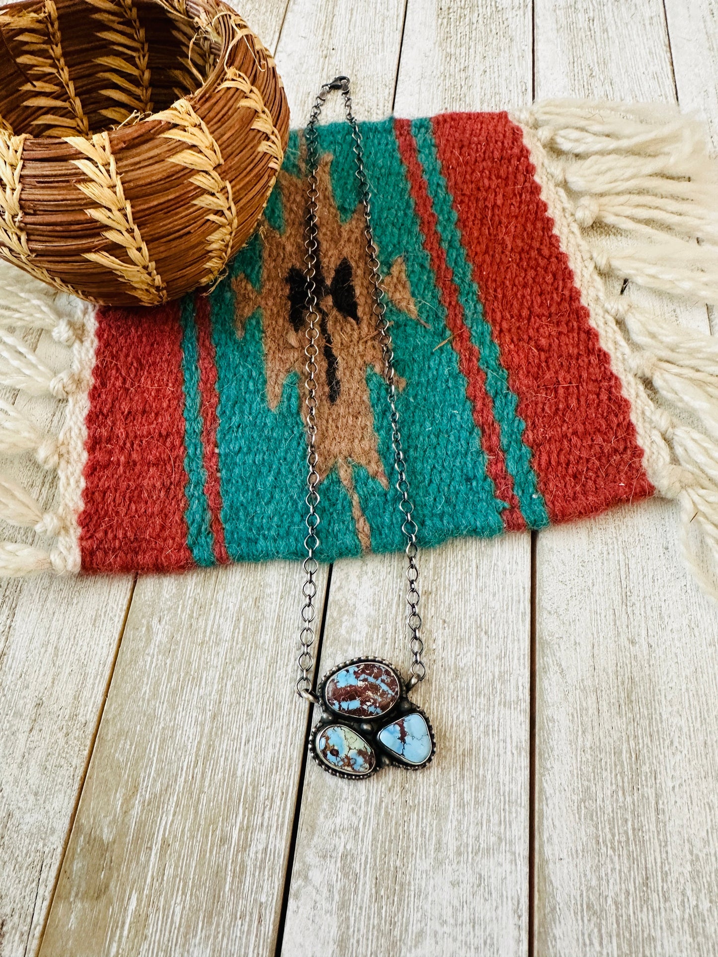Navajo Sterling Silver & Golden Hills Turquoise Cluster Necklace