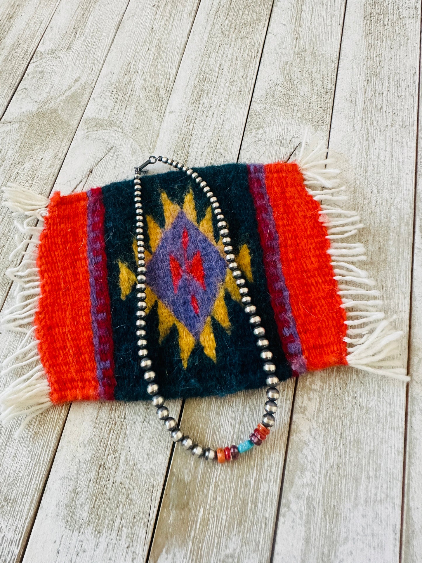 Navajo Sterling Silver, Spiny & Turquoise Beaded 14” Necklace