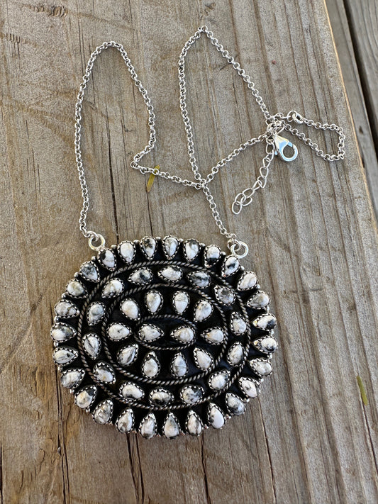 Handmade Sterling Silver, White Buffalo Cluster Necklace