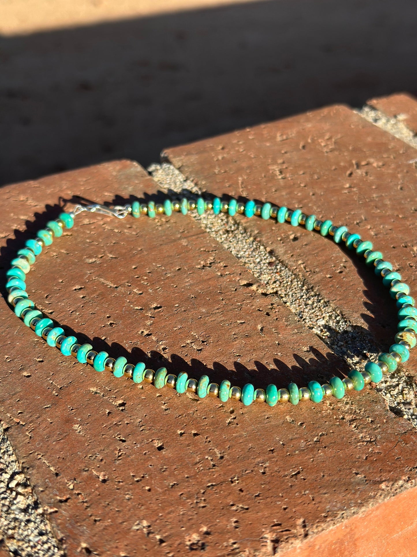 Gilded Sky Navajo Turquoise, Gold & Sterling Silver Beaded Necklace and Bracelets