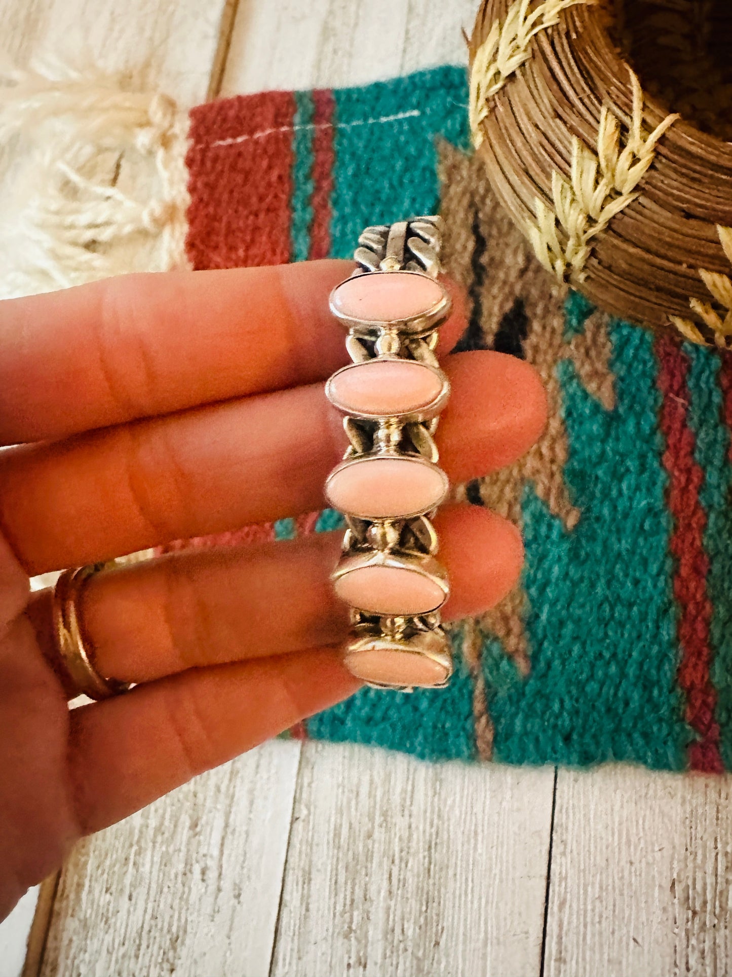 Navajo Queen Pink Conch Shell & Sterling Silver Cuff Bracelet