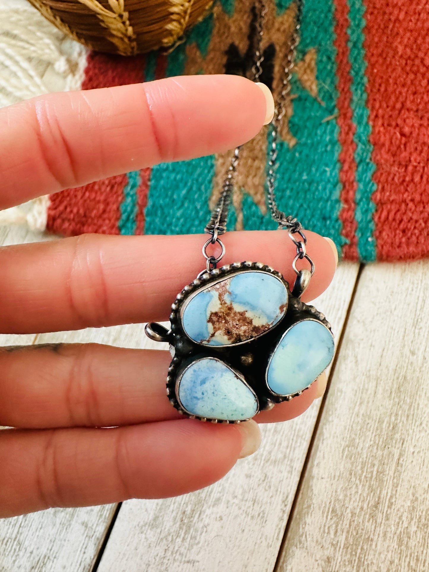 Navajo Sterling Silver & Golden Hills Turquoise Cluster Necklace