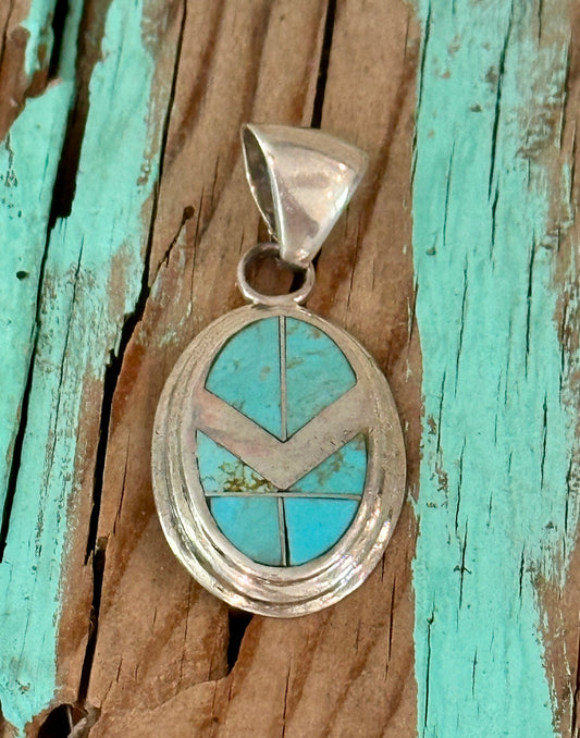 Navajo Turquoise 8 & Sterling Silver Oval Pendant
