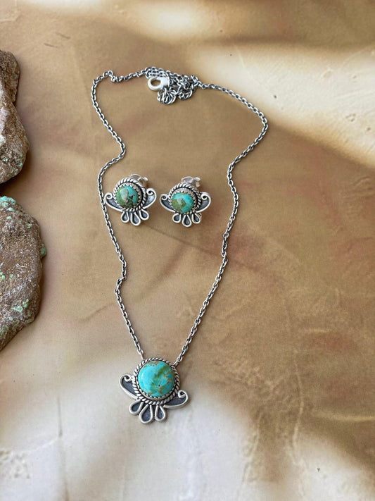 Beautiful Handmade Sterling Silver & Turquoise Necklace And Earring Set