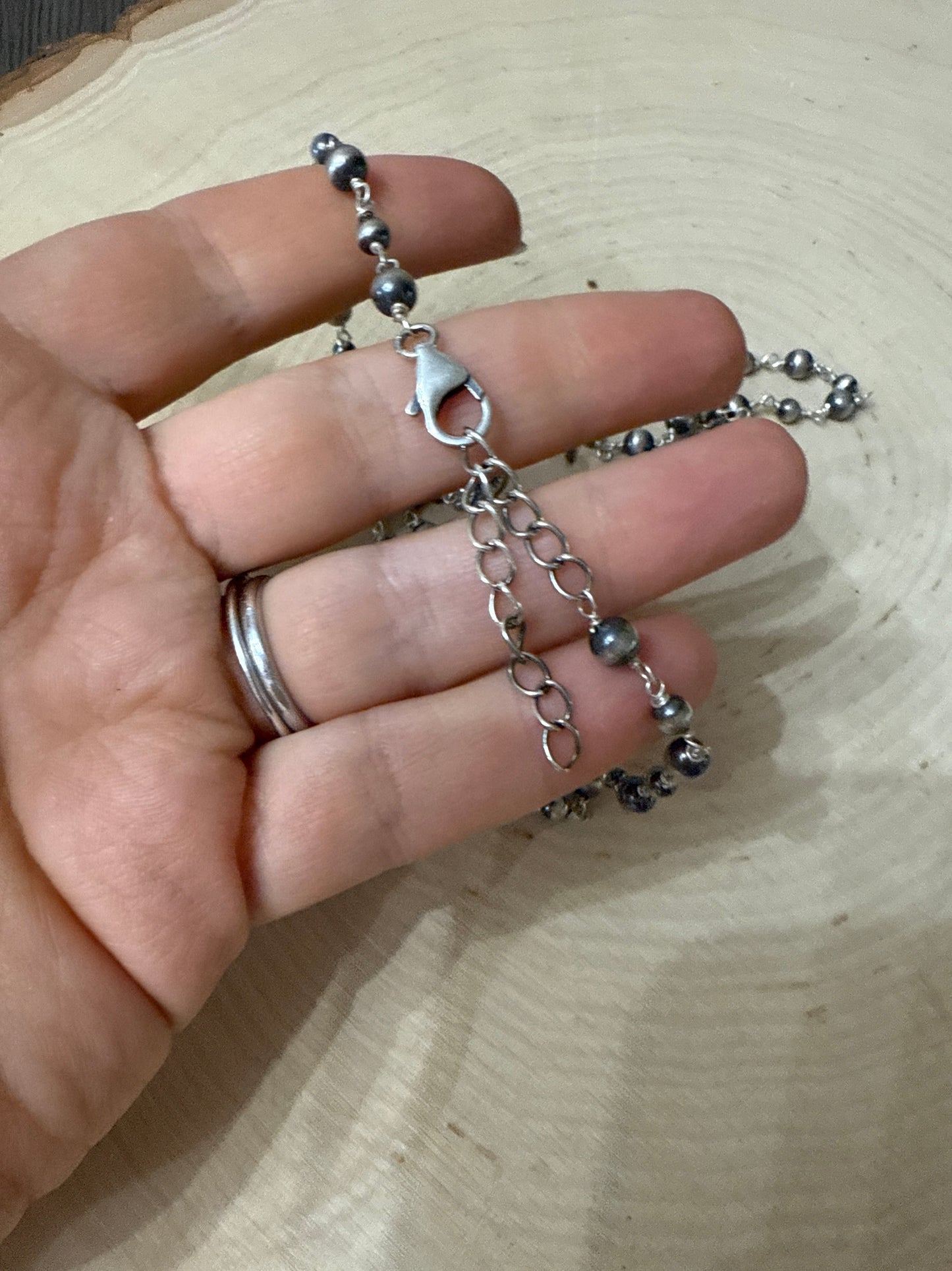 Handmade Sterling Silver Number 8 Turquoise Beaded Lariat Cross Necklace