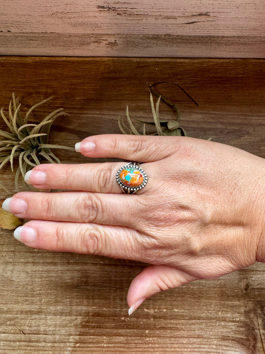 Size 7 Mojave Spiny & Turquoise Ring – Sterling Silver, USA Made