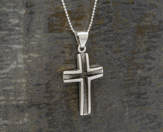 Channel Cut Cross Pendant Necklace