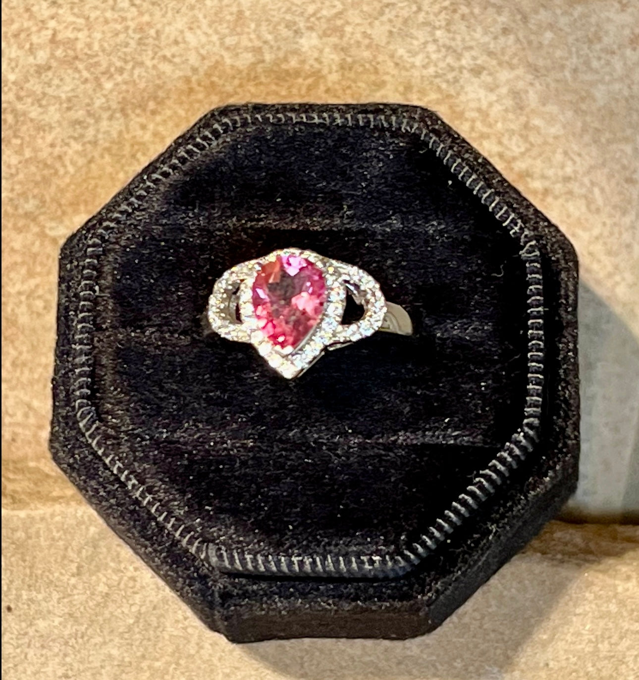 Pink Topaz Tear Drop Shape Sterling Silver Ring
