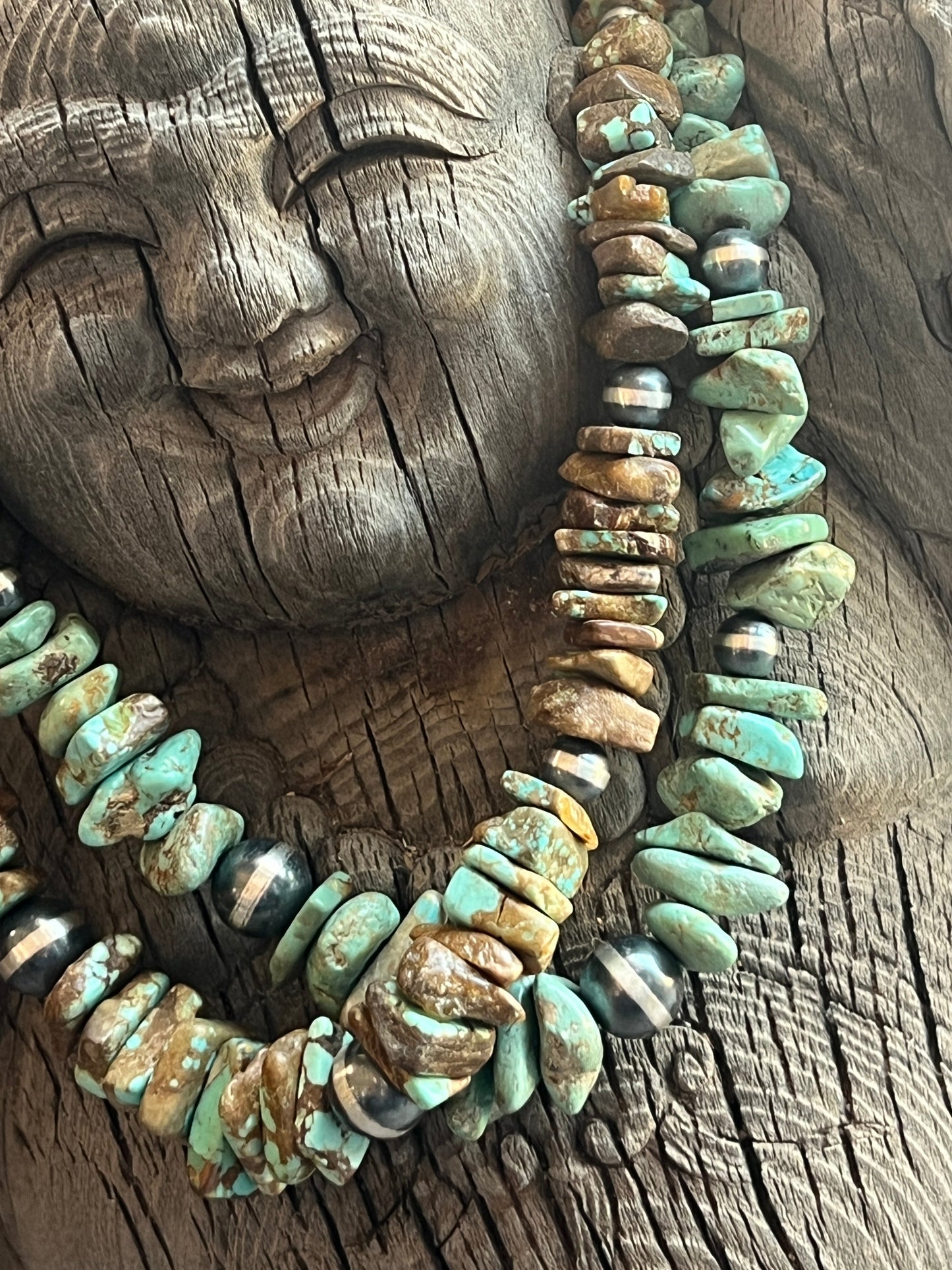 Navajo Turquoise & Sterling Silver Chunky Beaded Necklace 18”