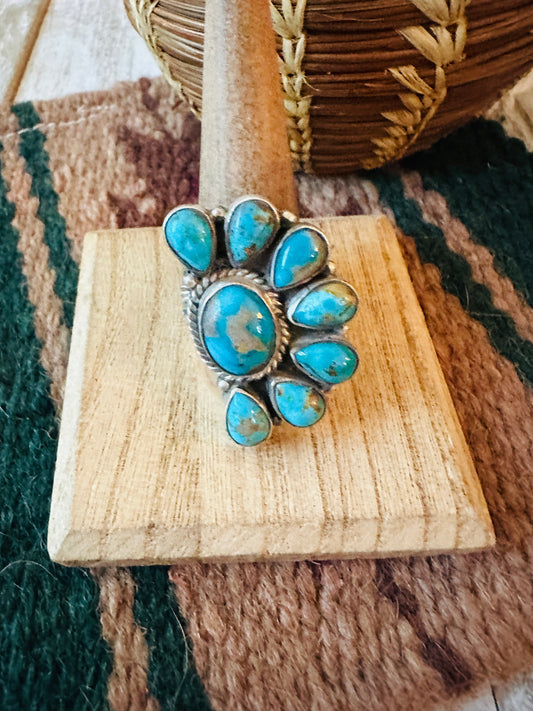 Navajo Turquoise & Sterling Silver Cluster Adjustable Ring