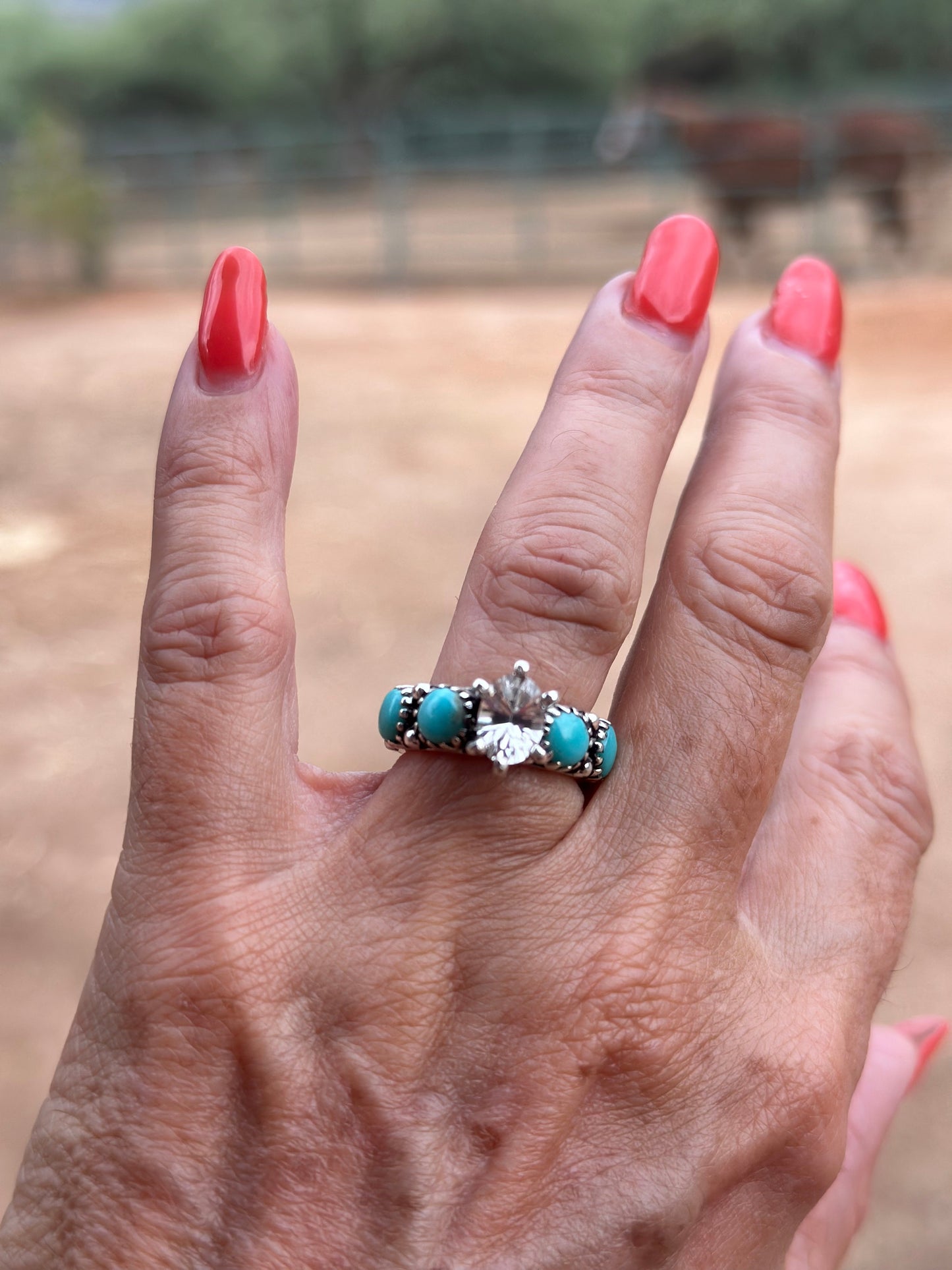 Kingman Turquoise & White Topaz Sterling Silver Forever Ring