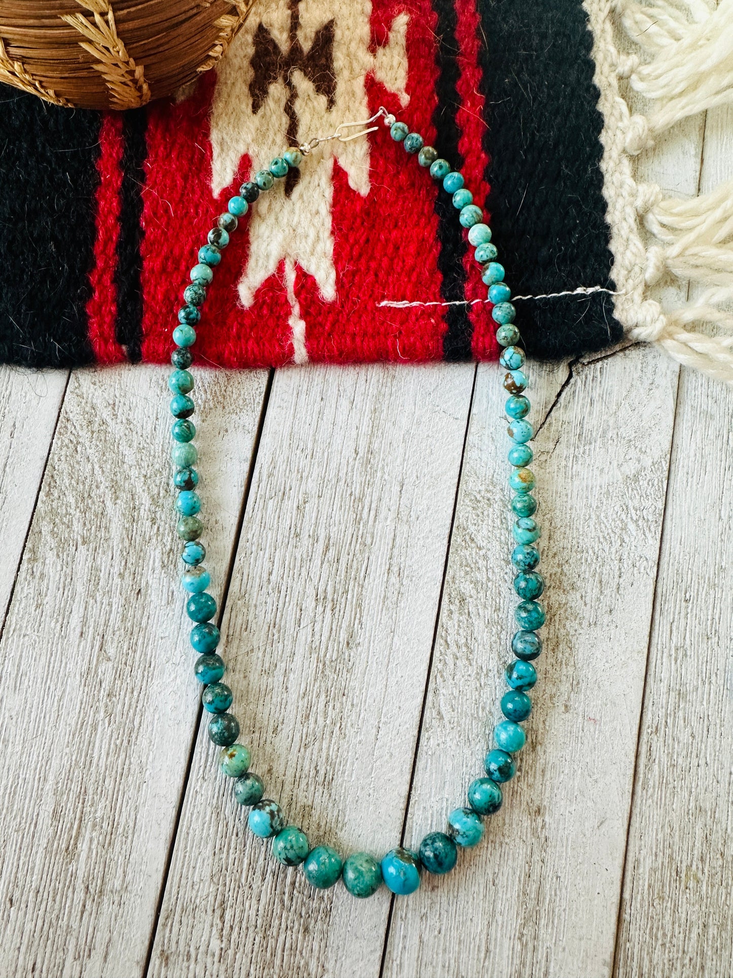 Navajo Turquoise and Sterling Silver Beaded Necklace 18”