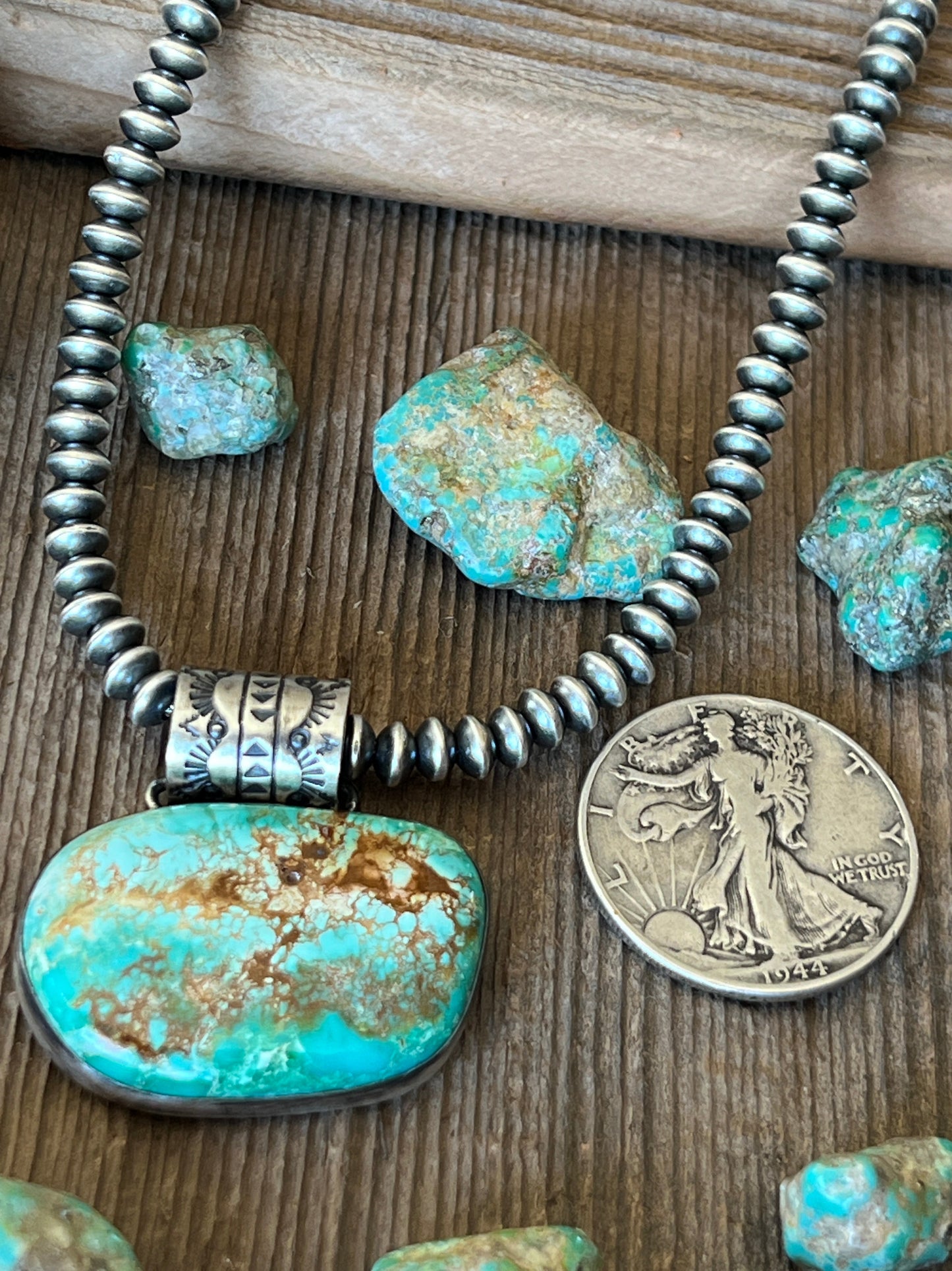 Navajo Sterling Silver and Sonoran Turquoise Solo Pendant by Angela Martin