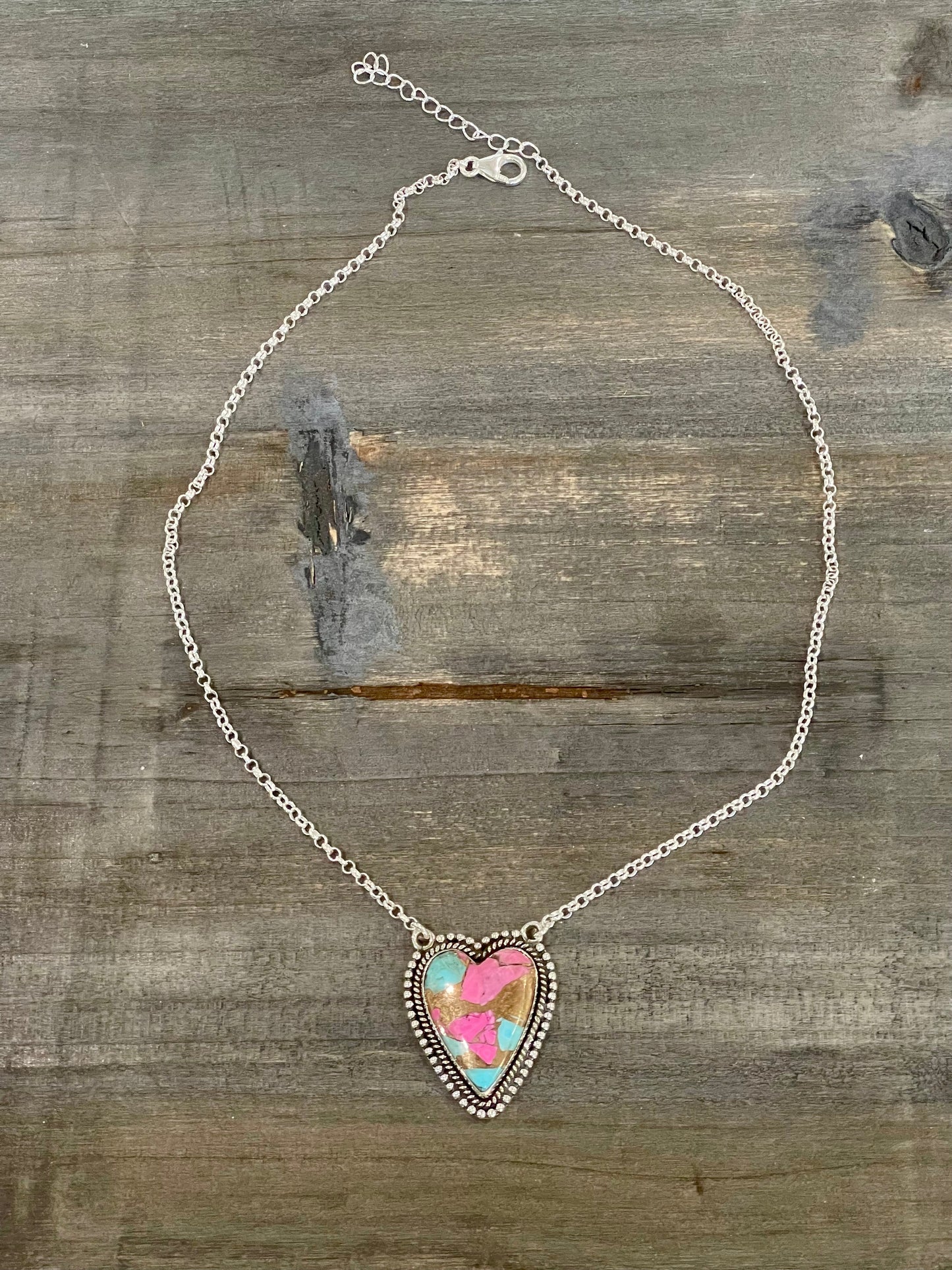Handmade Cotton Candy Sterling Silver Heart Necklace