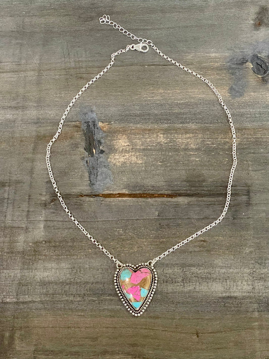 Handmade Cotton Candy Sterling Silver Heart Necklace