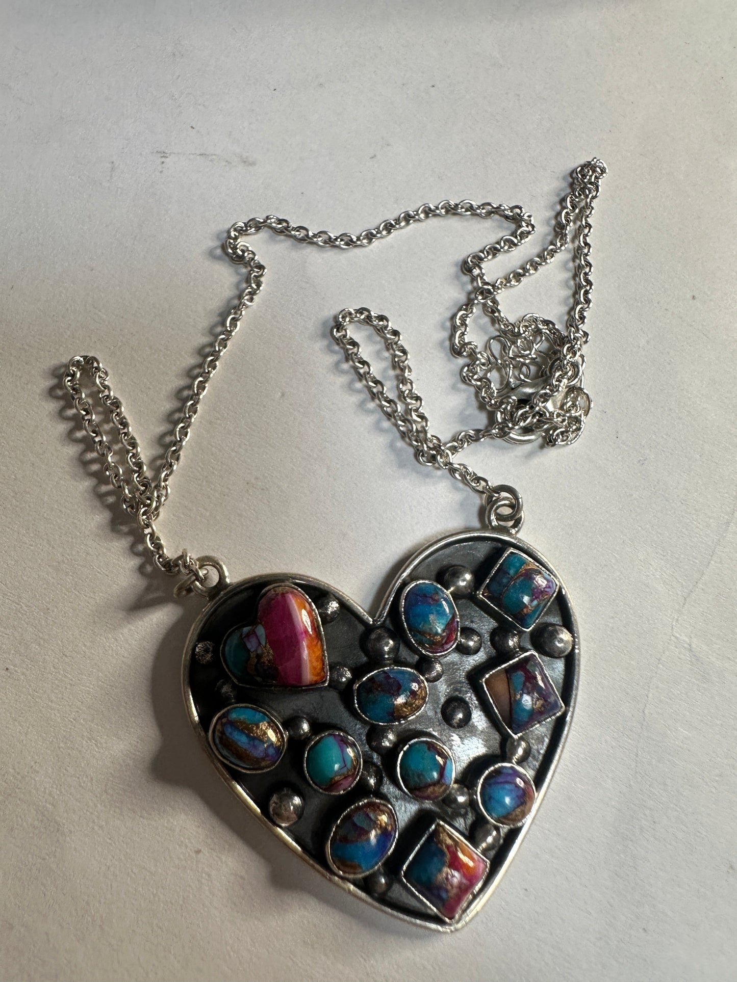 Handmade Pink & Purple Dream Mojave & Sterling Silver Heart Necklace