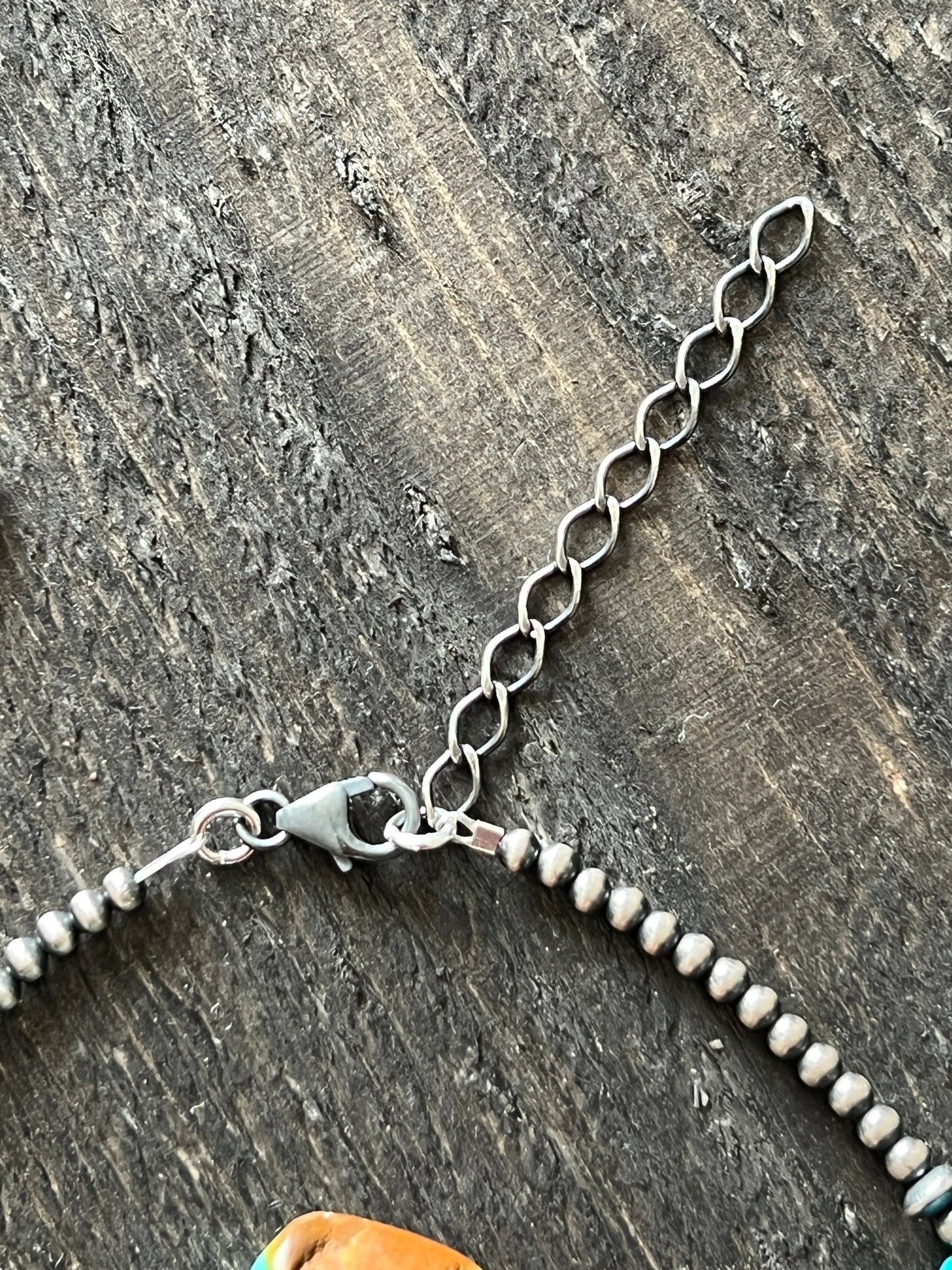 Summer Lovin’ Navajo Beaded Layering Necklace with Sterling Silver, Spiny Oyster Shell and Turquoise, 14 + 2”, The Color Drop