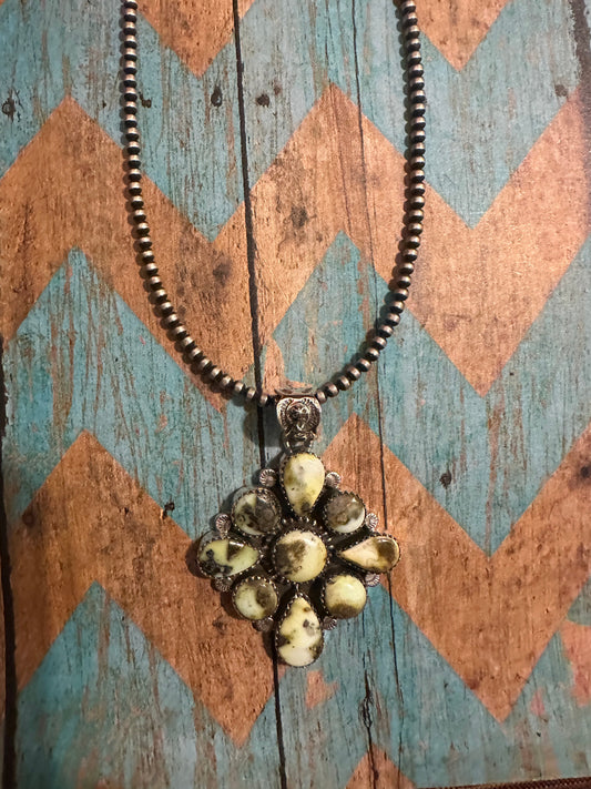 Beautiful Handmade Sterling Silver & Palomino Turquoise Cluster Pendant STYLE 2