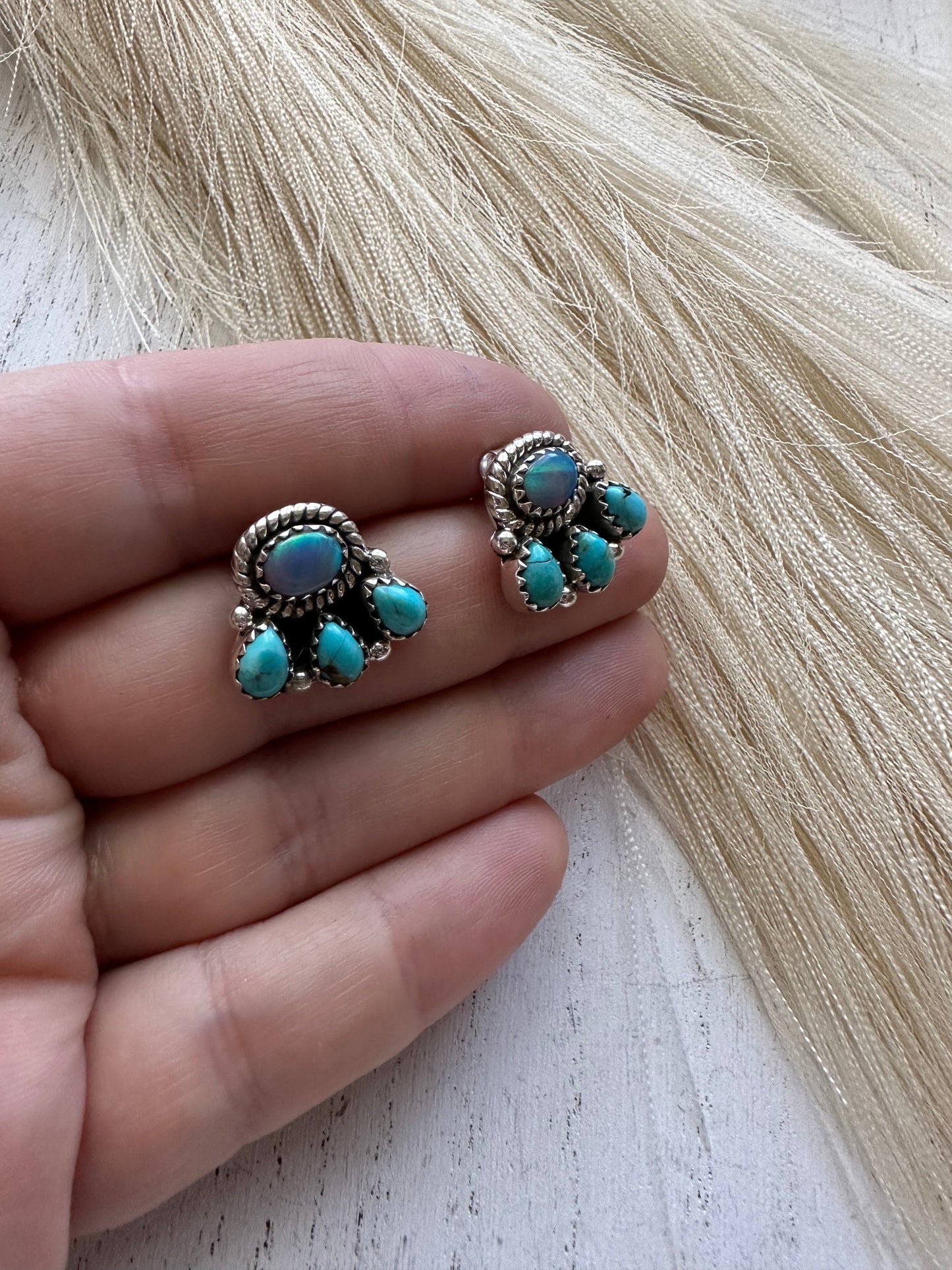 Seafoam Sparkle Handmade Turquoise, Opal and Sterling Silver Earrings