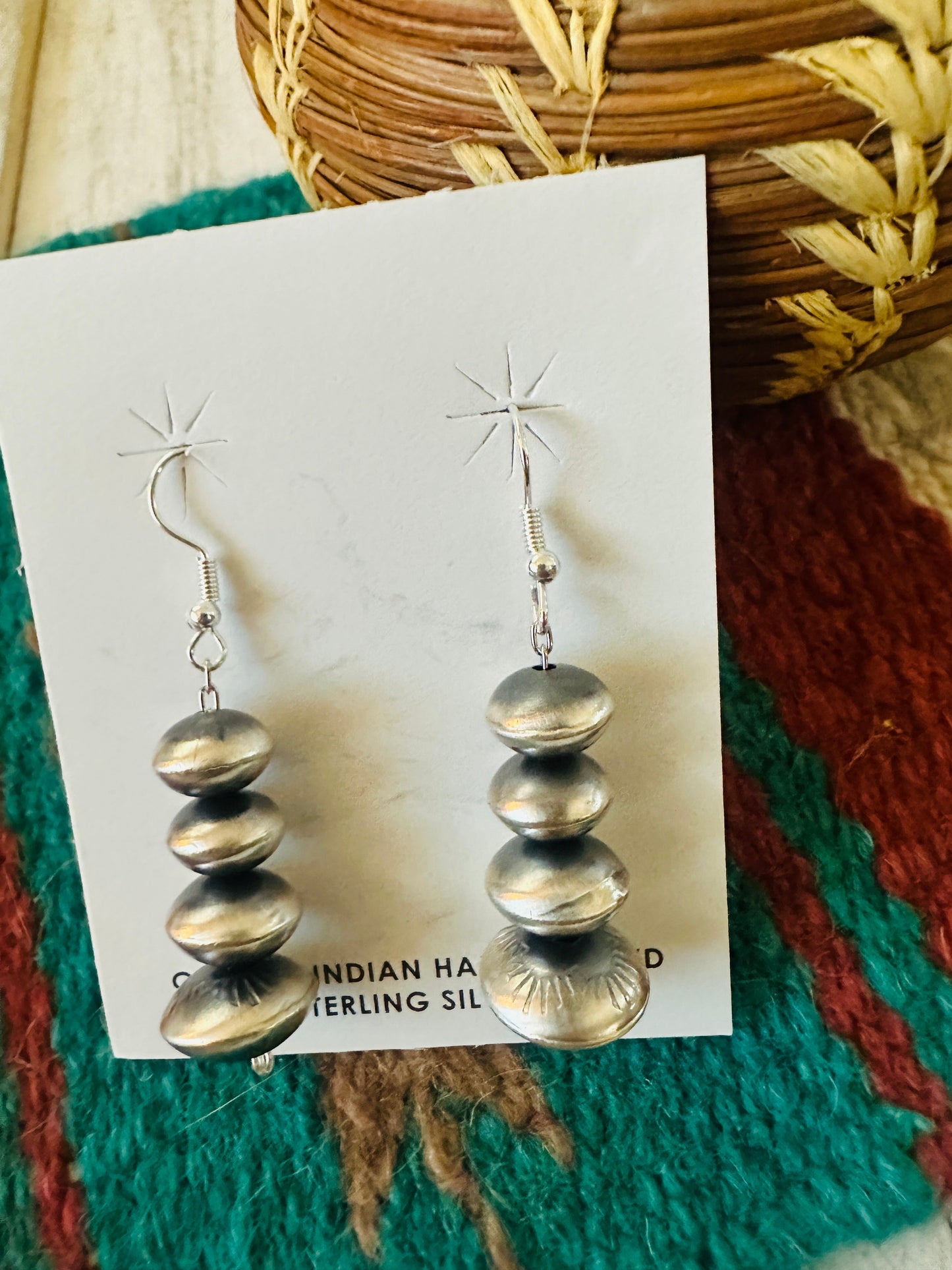 Navajo Sterling Silver Pearl Beaded Dangle Earrings