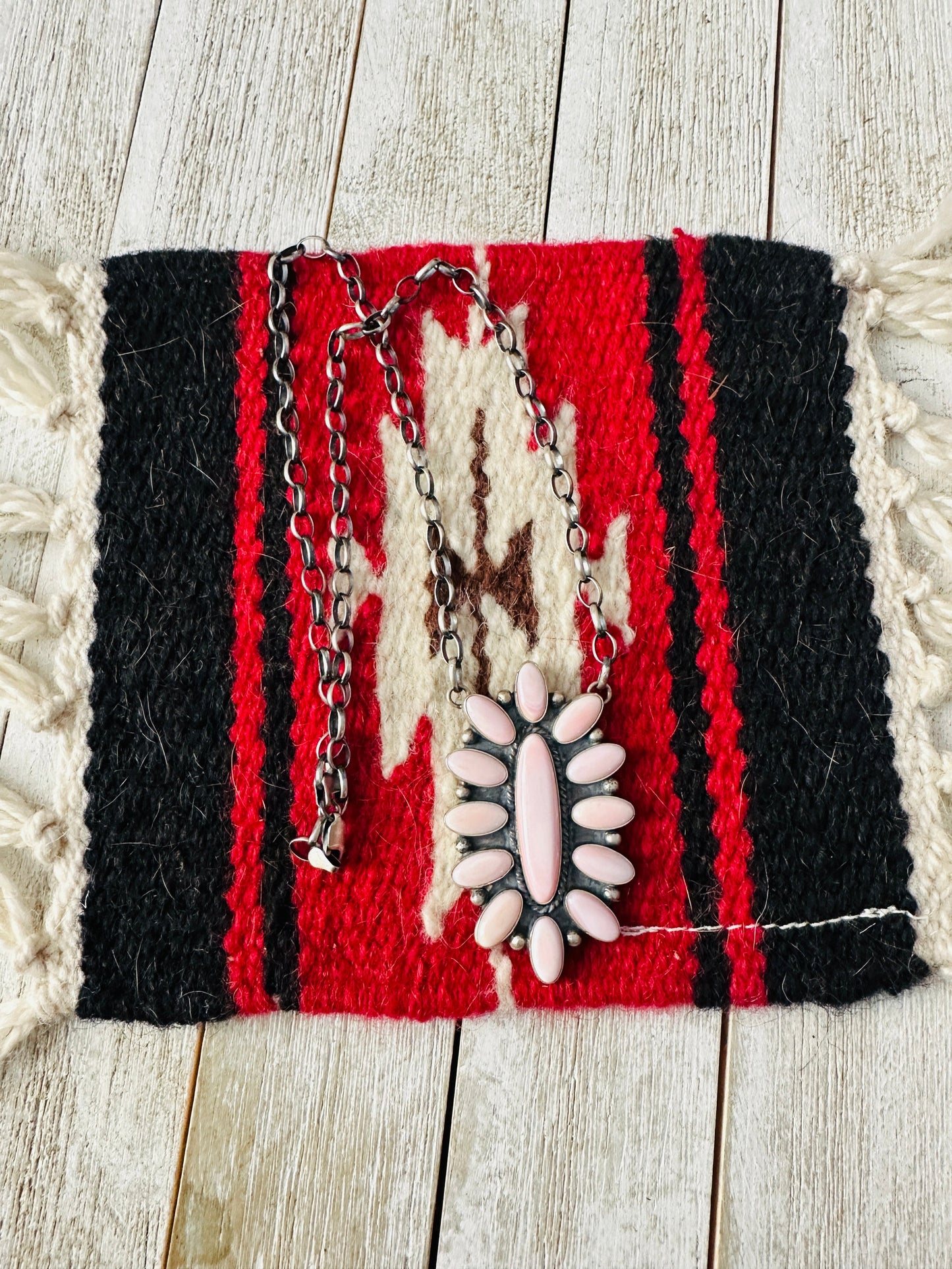 Navajo Sterling Silver & Queen Pink Conch Cluster Necklace