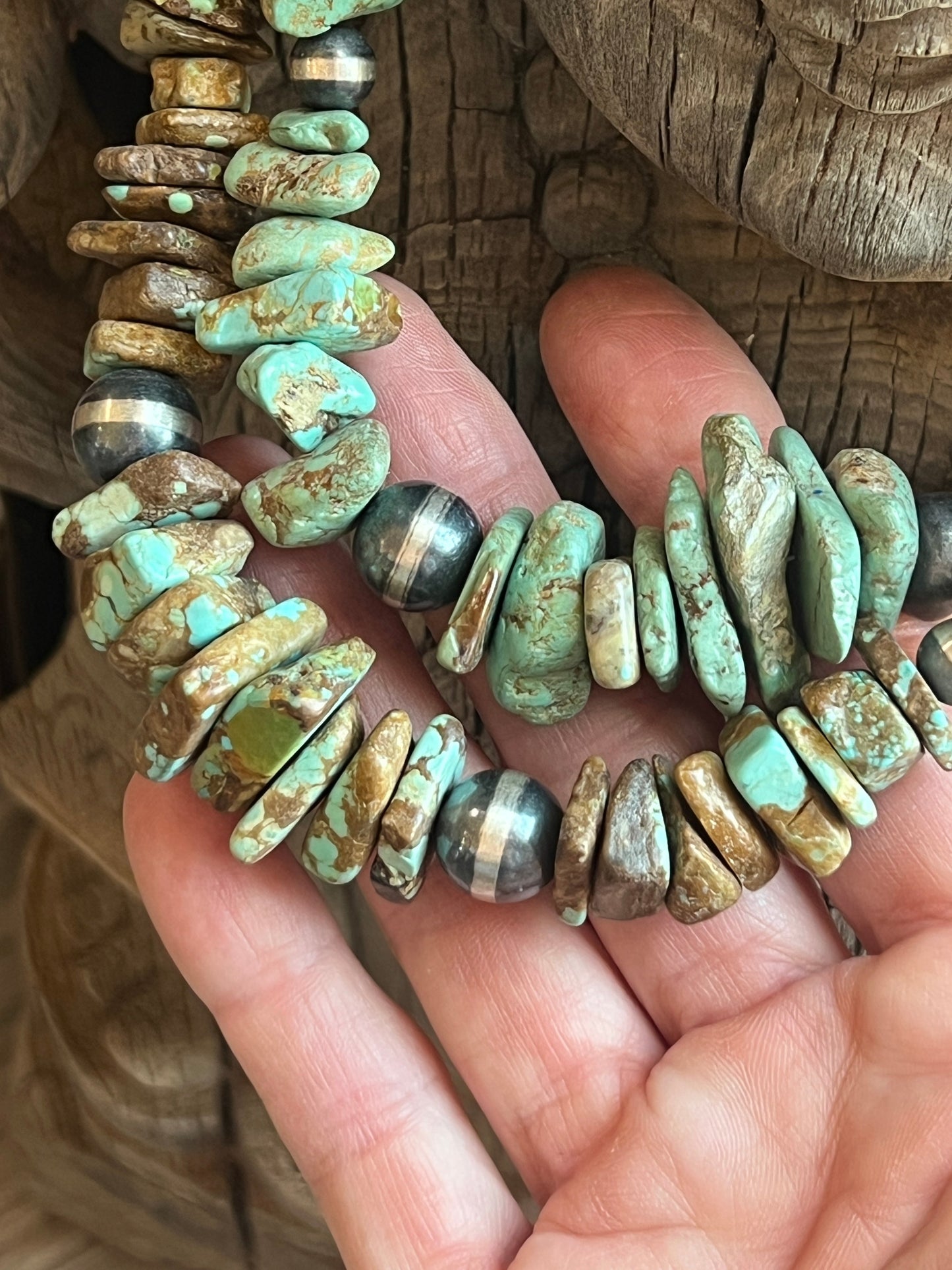 Navajo Turquoise & Sterling Silver Chunky Beaded Necklace 18”